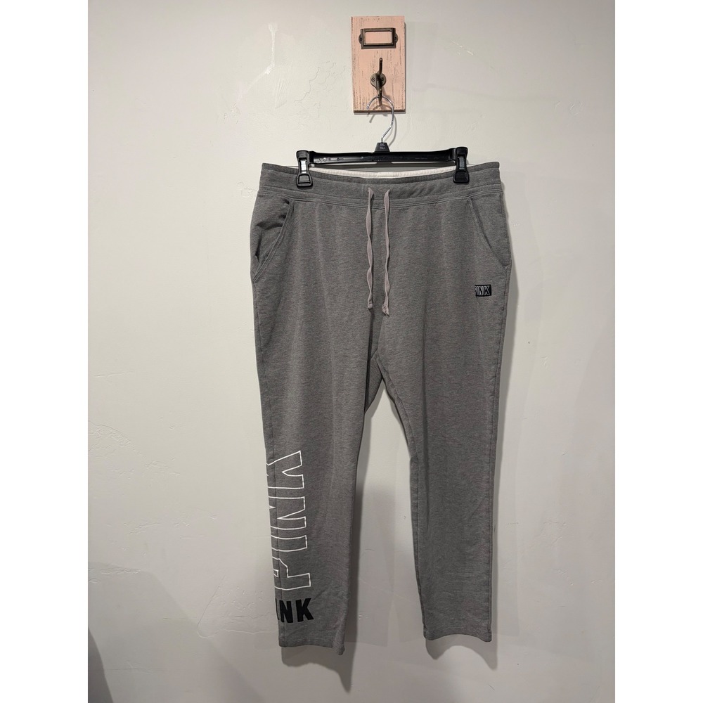Pink Victoria's Secret Gray Logo Sweatpants Drawstring Joggers Large